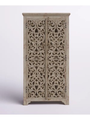 Grey Finish Carving Almirah
