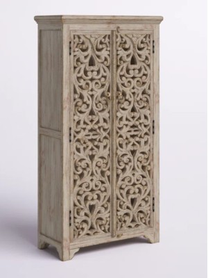 Grey Finish Carving Almirah