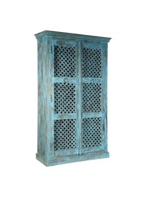 Distressed blue solid wood almirah