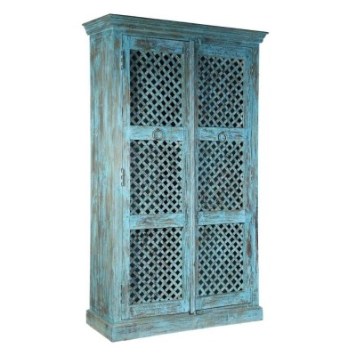 Distressed blue solid wood almirah