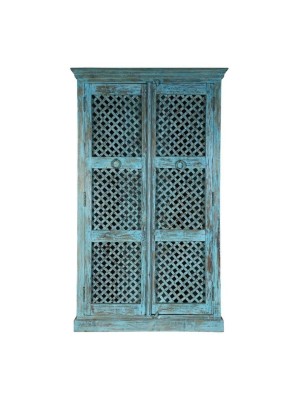 Distressed blue solid wood almirah