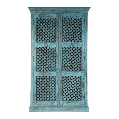 Distressed blue solid wood almirah