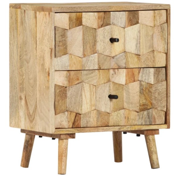 Natural two drawers wooden bedside cabinet 