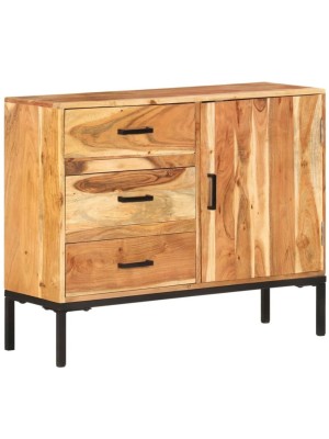 Three Drawer one door natural mango wooden cabinet