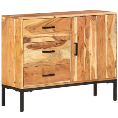 Three Drawer one door natural mango wooden cabinet