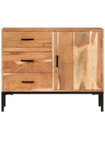 Three Drawer one door natural mango wooden cabinet