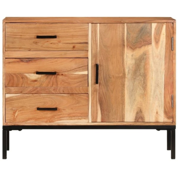 Three Drawer one door natural mango wooden cabinet