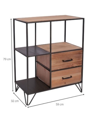 Two drawers iron wooden cabinet 