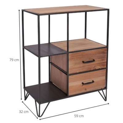 Two drawers iron wooden cabinet 