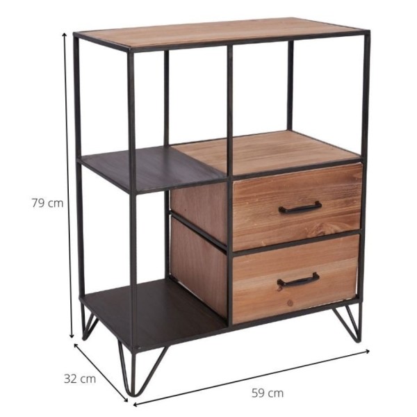 Two drawers iron wooden cabinet 