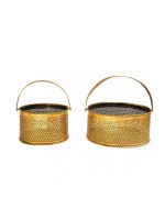 Metal Brass Round Fruit Basket Set Of 2 