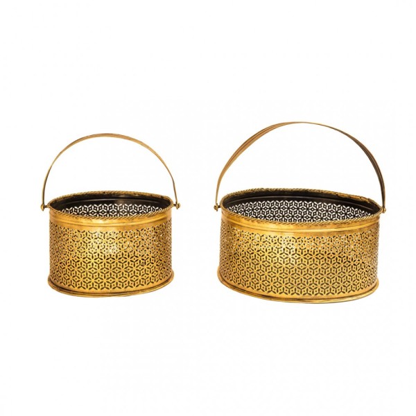 Metal Brass Round Fruit Basket Set Of 2 