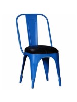 Blue metal chair with cushion 