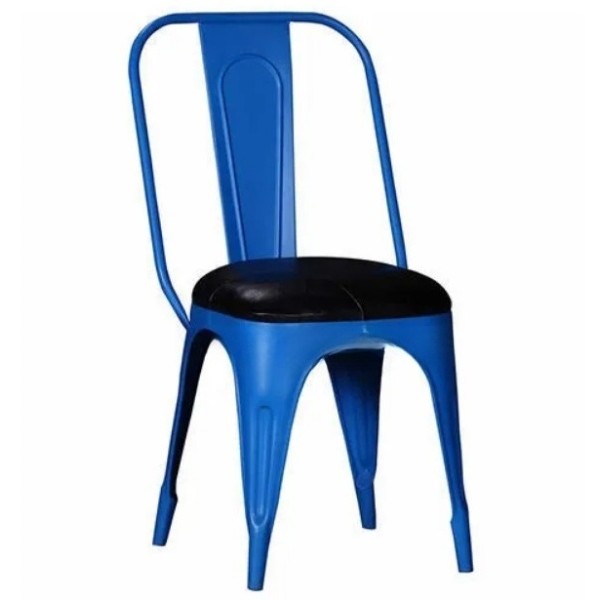 Blue metal chair with cushion 