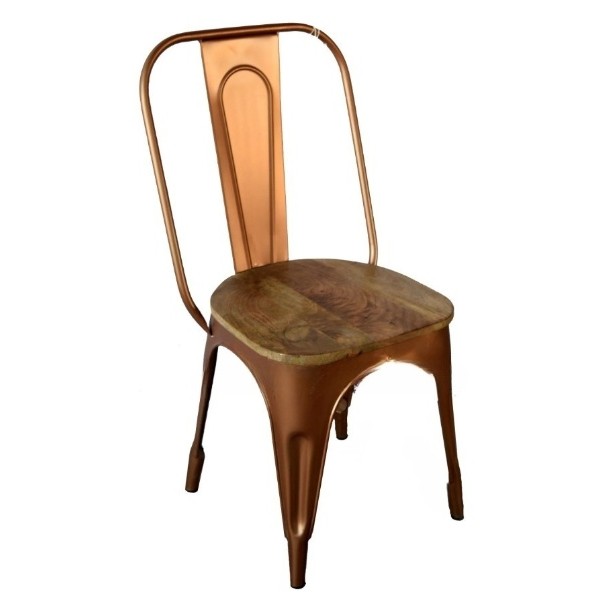 Brass finish metal chair with wooden top