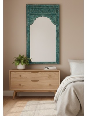 Antique Hand Carved Solid Wood Arch Mirror