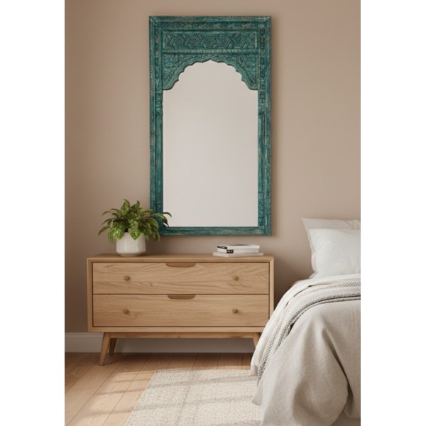 Antique Hand Carved Solid Wood Arch Mirror
