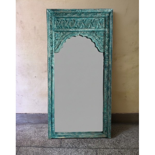 Antique Hand Carved Solid Wood Arch Mirror