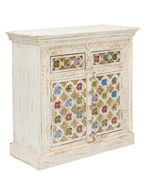 Two Drawer two door wooden brass tile fitted Cabinet
