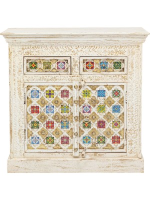 Two Drawer two door wooden brass tile fitted Cabinet